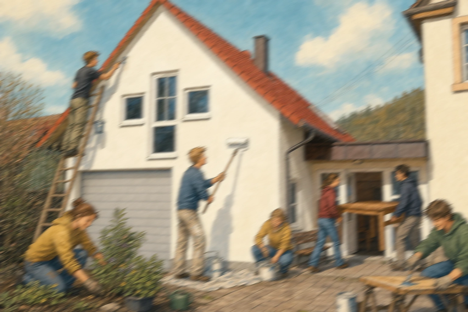 Illustration des Umbaus vom Feuerwehrgerätehaus zum Jugendhaus im Jahr 2000